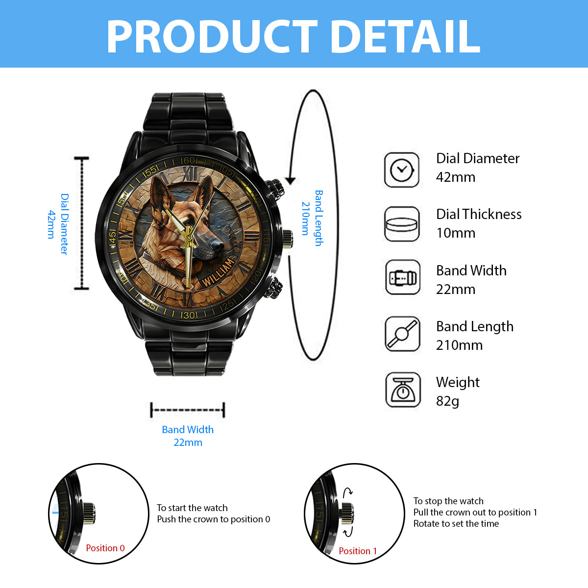 Brave German Shepherd - Personalized Dog Hand Watch