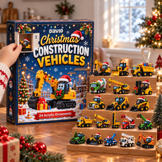 Christmas Construction Vehicles - Personalized Kid Advent Calendar With 3D Collectibles
