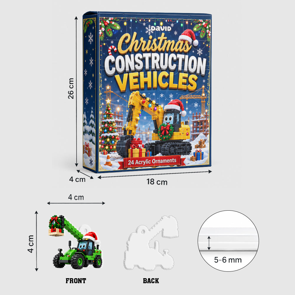 Christmas Construction Vehicles - Personalized Kid Advent Calendar With 3D Collectibles