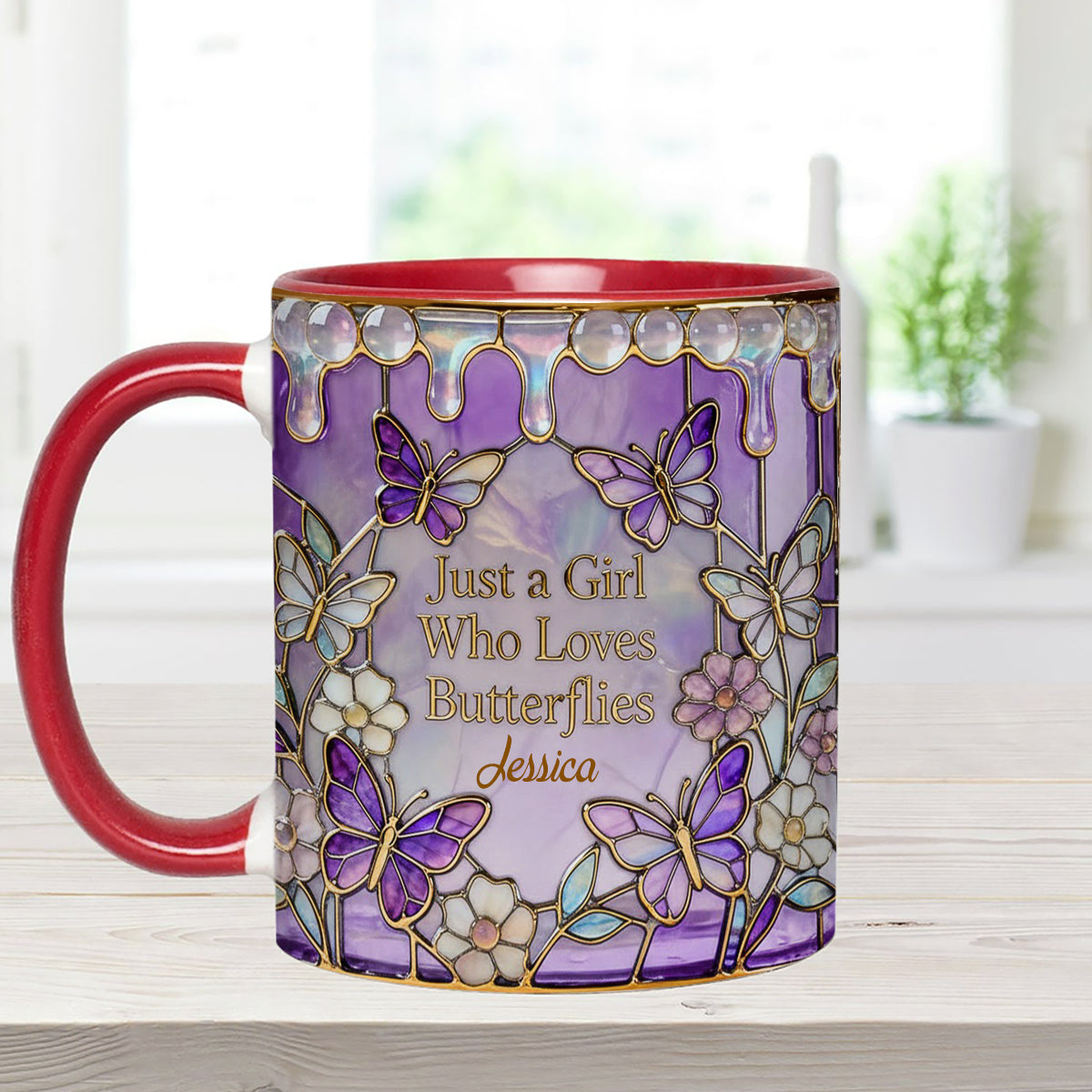 Einfach ein Mädchen, das Schmetterlinge liebt – Personalisierter Schmetterlings-Set-Becher mit Acryl-Rührstäbchen