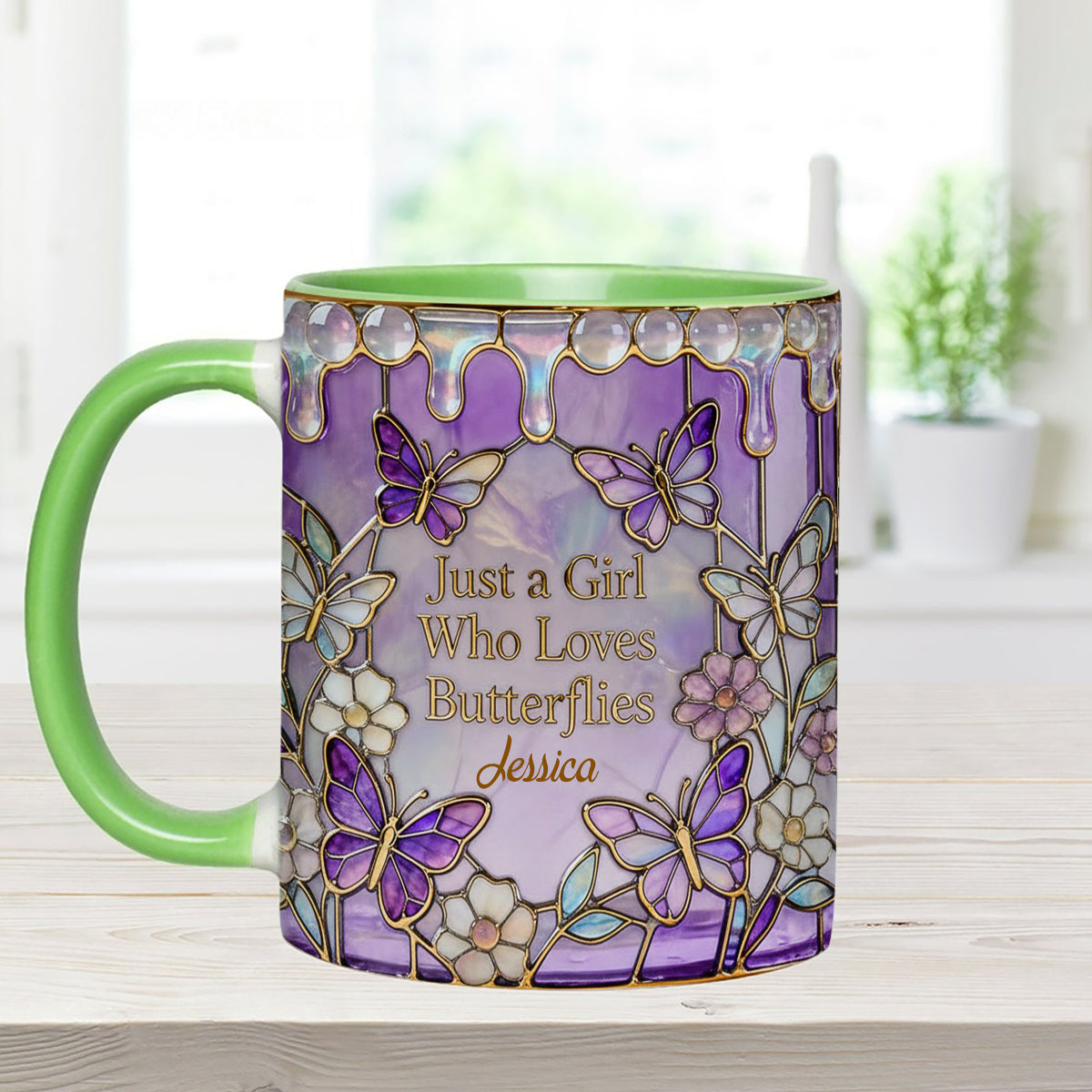 Einfach ein Mädchen, das Schmetterlinge liebt – Personalisierter Schmetterlings-Set-Becher mit Acryl-Rührstäbchen