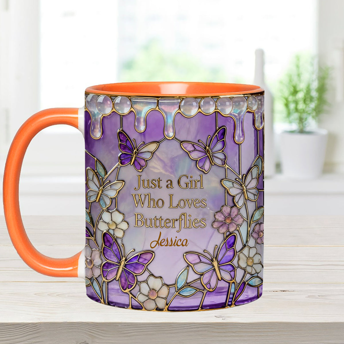 Einfach ein Mädchen, das Schmetterlinge liebt – Personalisierter Schmetterlings-Set-Becher mit Acryl-Rührstäbchen