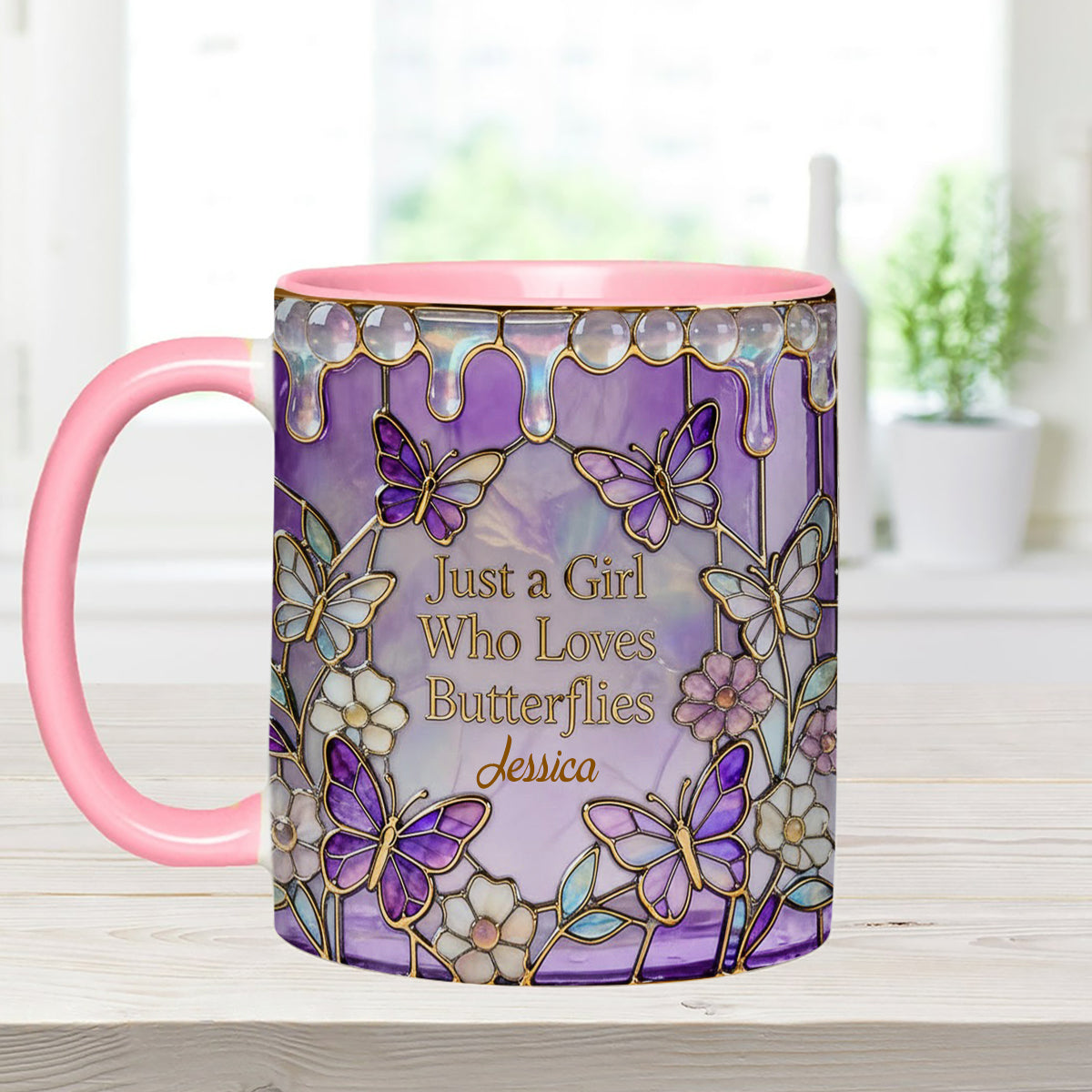 Einfach ein Mädchen, das Schmetterlinge liebt – Personalisierter Schmetterlings-Set-Becher mit Acryl-Rührstäbchen