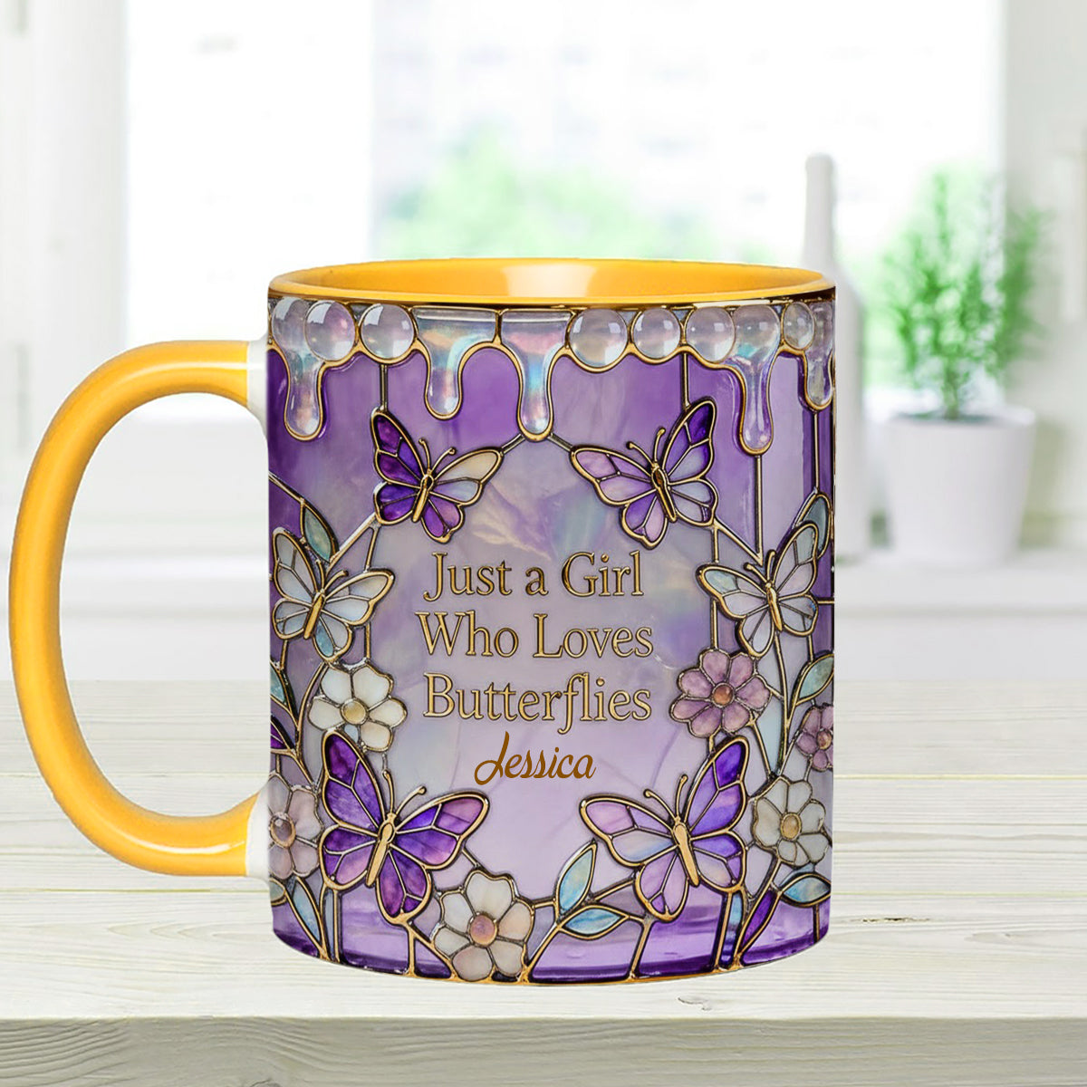 Einfach ein Mädchen, das Schmetterlinge liebt – Personalisierter Schmetterlings-Set-Becher mit Acryl-Rührstäbchen