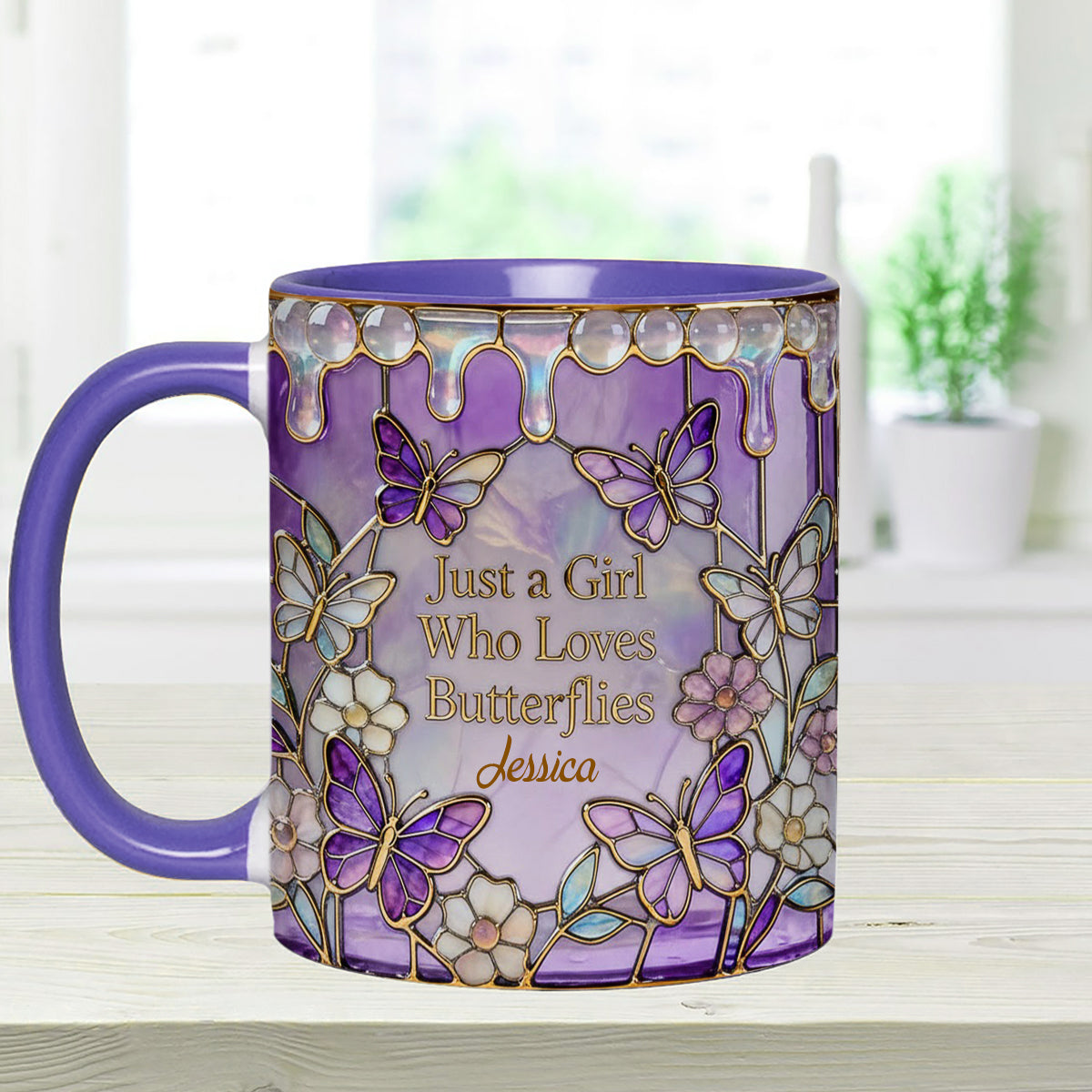 Einfach ein Mädchen, das Schmetterlinge liebt – Personalisierter Schmetterlings-Set-Becher mit Acryl-Rührstäbchen