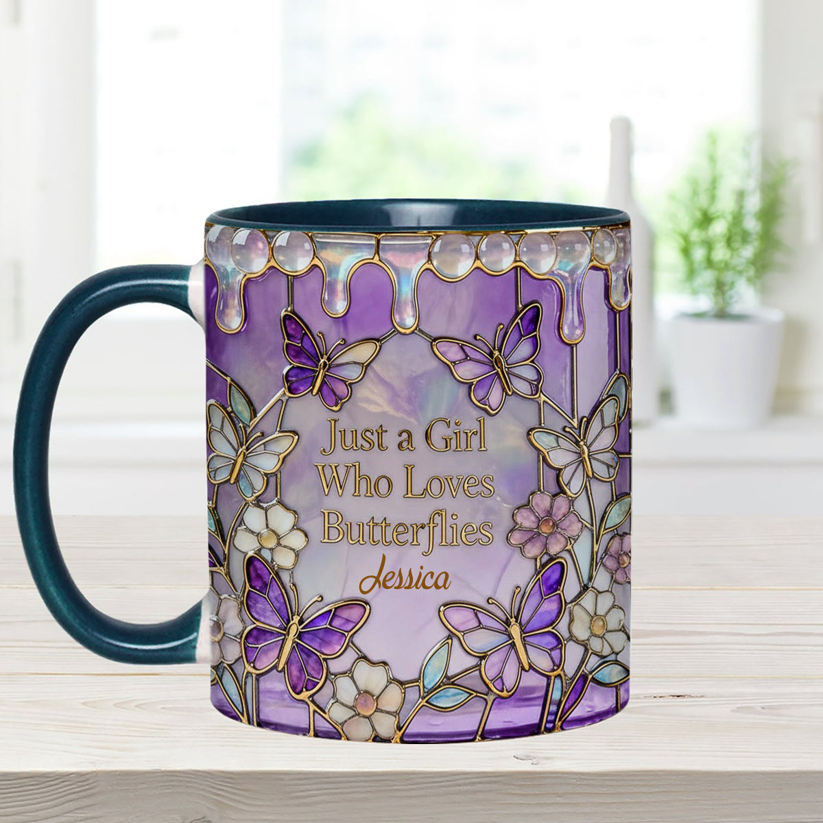 Einfach ein Mädchen, das Schmetterlinge liebt – Personalisierter Schmetterlings-Set-Becher mit Acryl-Rührstäbchen