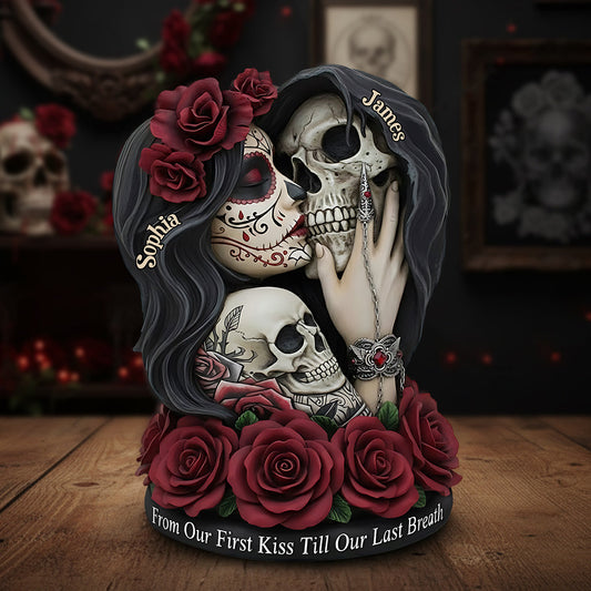 De notre premier baiser à notre dernier souffle - Plaque acrylique personnalisée en forme de crâne