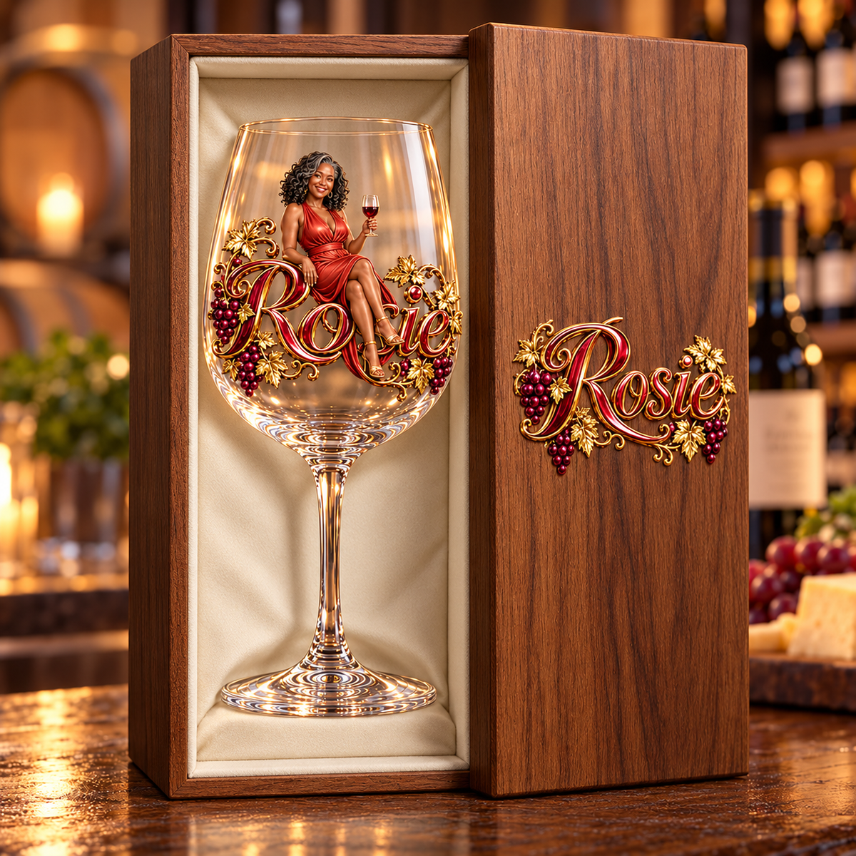 Personalized Custom Photo Vineyard Wine Glass - Gift for Older Women