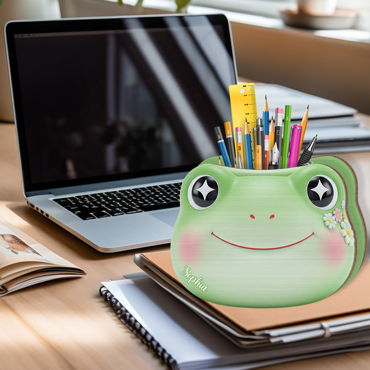 Niedlicher Frosch – Personalisierter Frosch-Stifthalter aus Holz