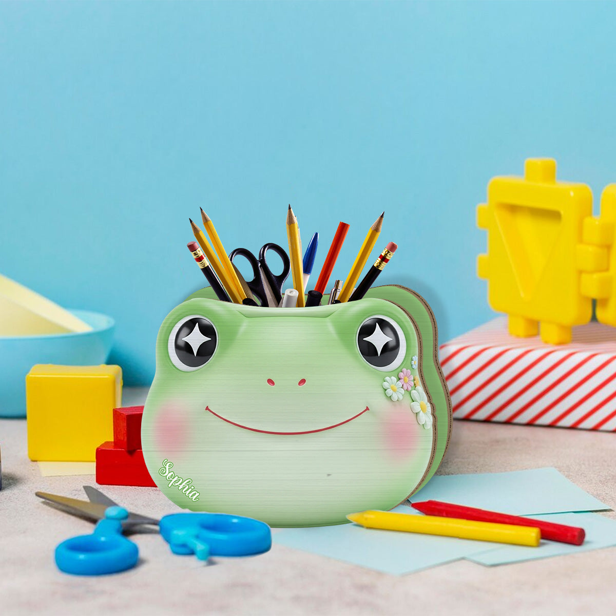 Niedlicher Frosch – Personalisierter Frosch-Stifthalter aus Holz