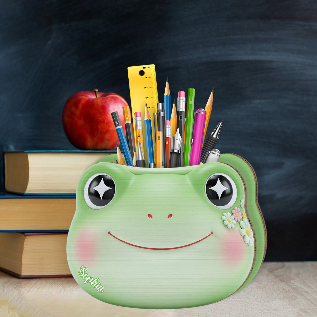 Niedlicher Frosch – Personalisierter Frosch-Stifthalter aus Holz