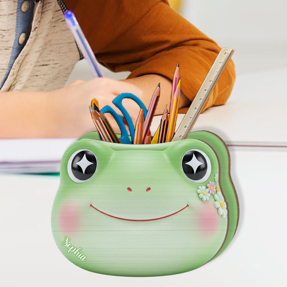 Niedlicher Frosch – Personalisierter Frosch-Stifthalter aus Holz
