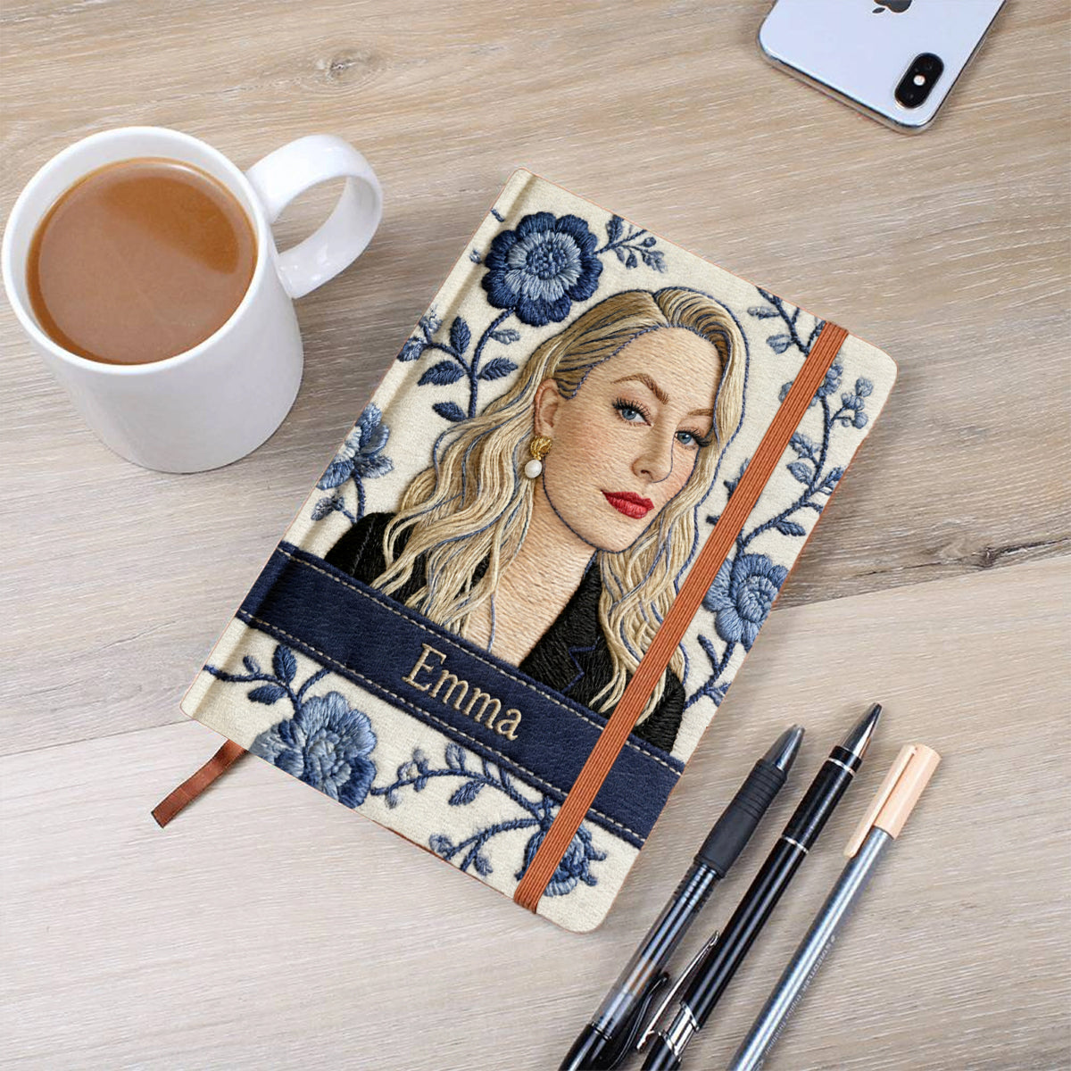 Journal en cuir personnalisé avec photo et fleur du mois de naissance - Carnet de notes sur l'amour de soi