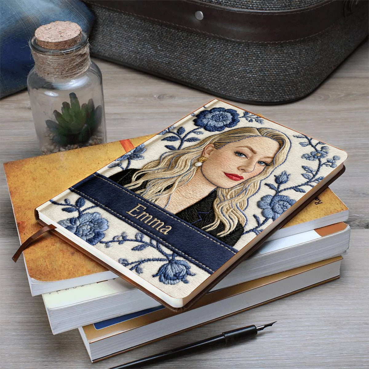 Journal en cuir personnalisé avec photo et fleur du mois de naissance - Carnet de notes sur l'amour de soi