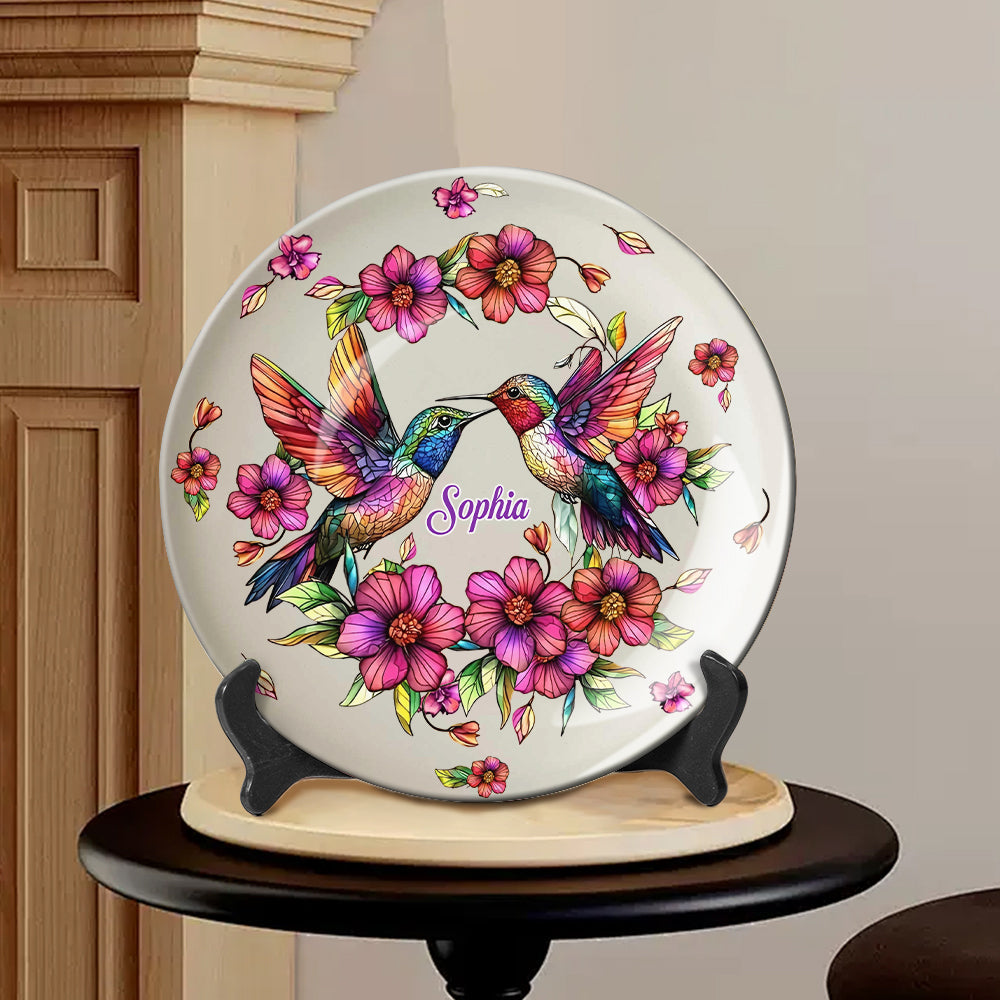 Assiette ronde en céramique personnalisée Colibri coloré