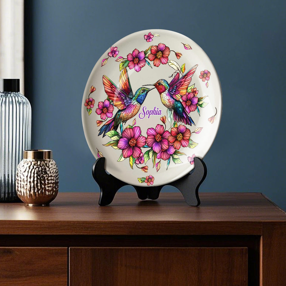 Assiette ronde en céramique personnalisée Colibri coloré