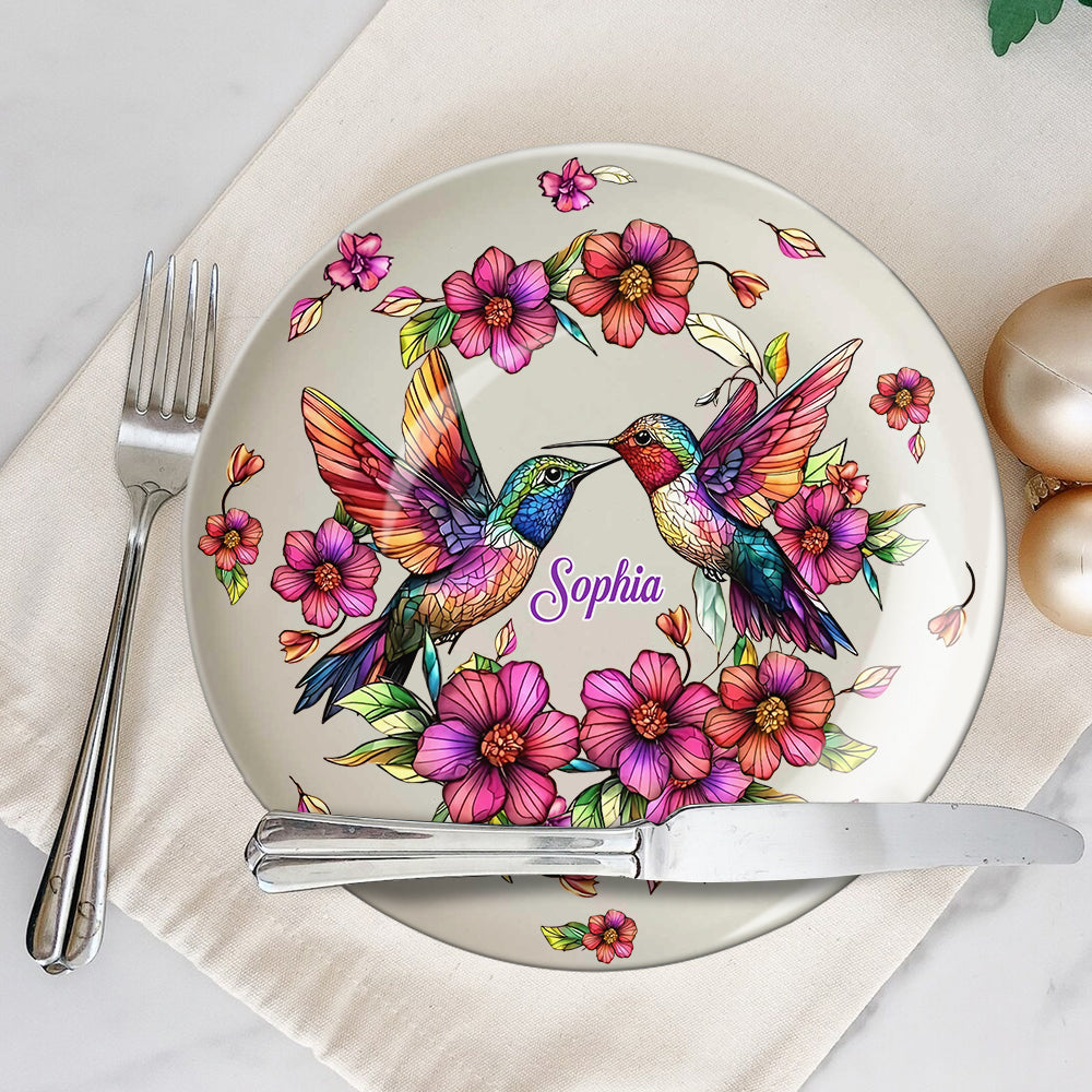 Assiette ronde en céramique personnalisée Colibri coloré