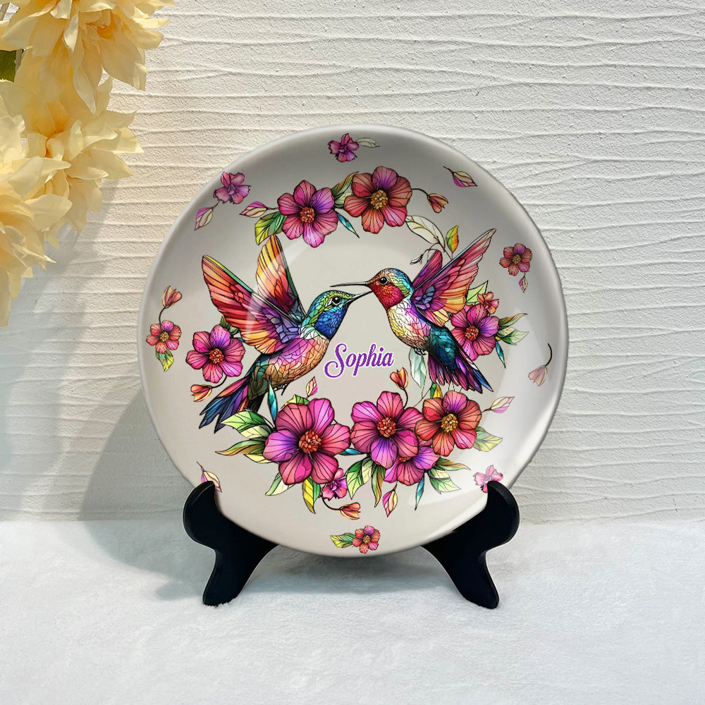 Assiette ronde en céramique personnalisée Colibri coloré