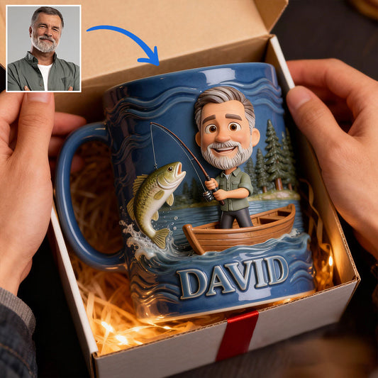 Mug personnalisé avec caricature humoristique à partir de n'importe quelle photo - Mug sur le thème de la pêche