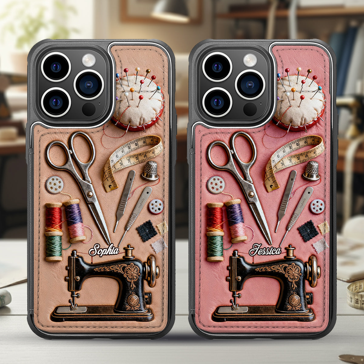 Passionnée de couture - Étui portefeuille/téléphone personnalisé avec impression intégrale - Couture