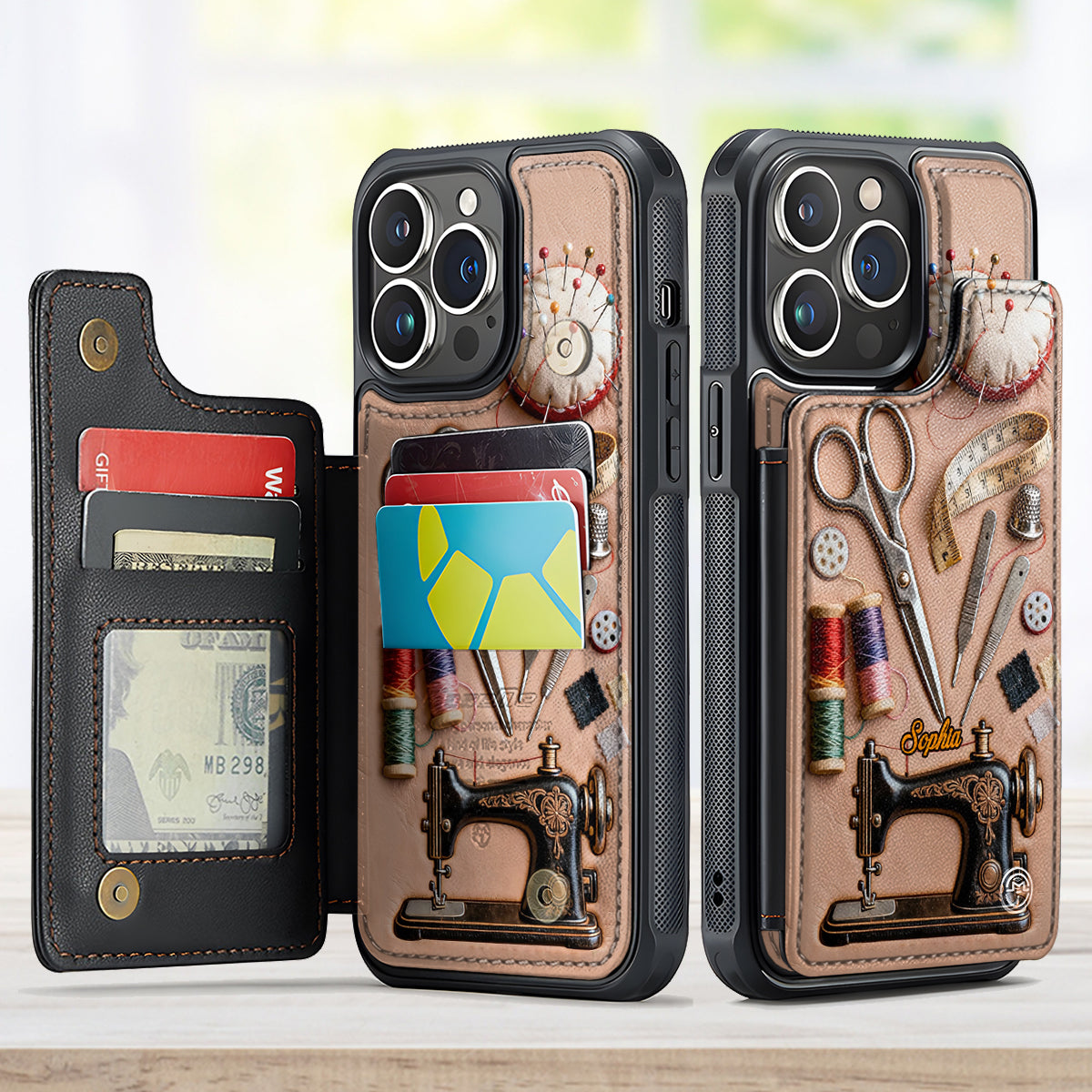 Passionnée de couture - Étui portefeuille/téléphone personnalisé avec impression intégrale - Couture