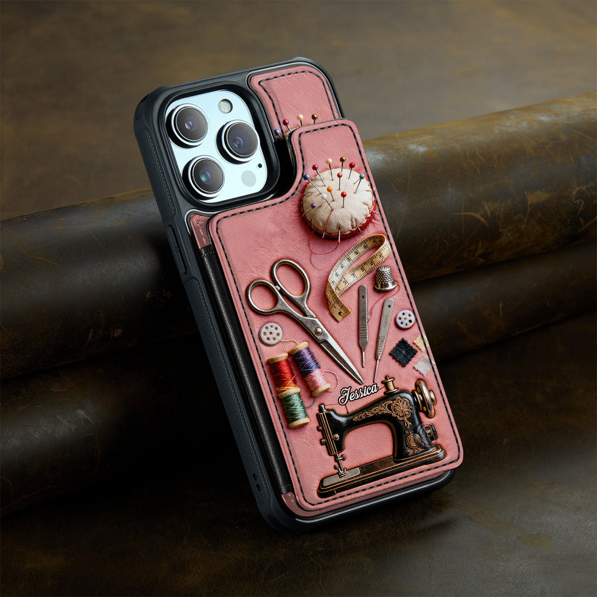 Passionnée de couture - Étui portefeuille/téléphone personnalisé avec impression intégrale - Couture