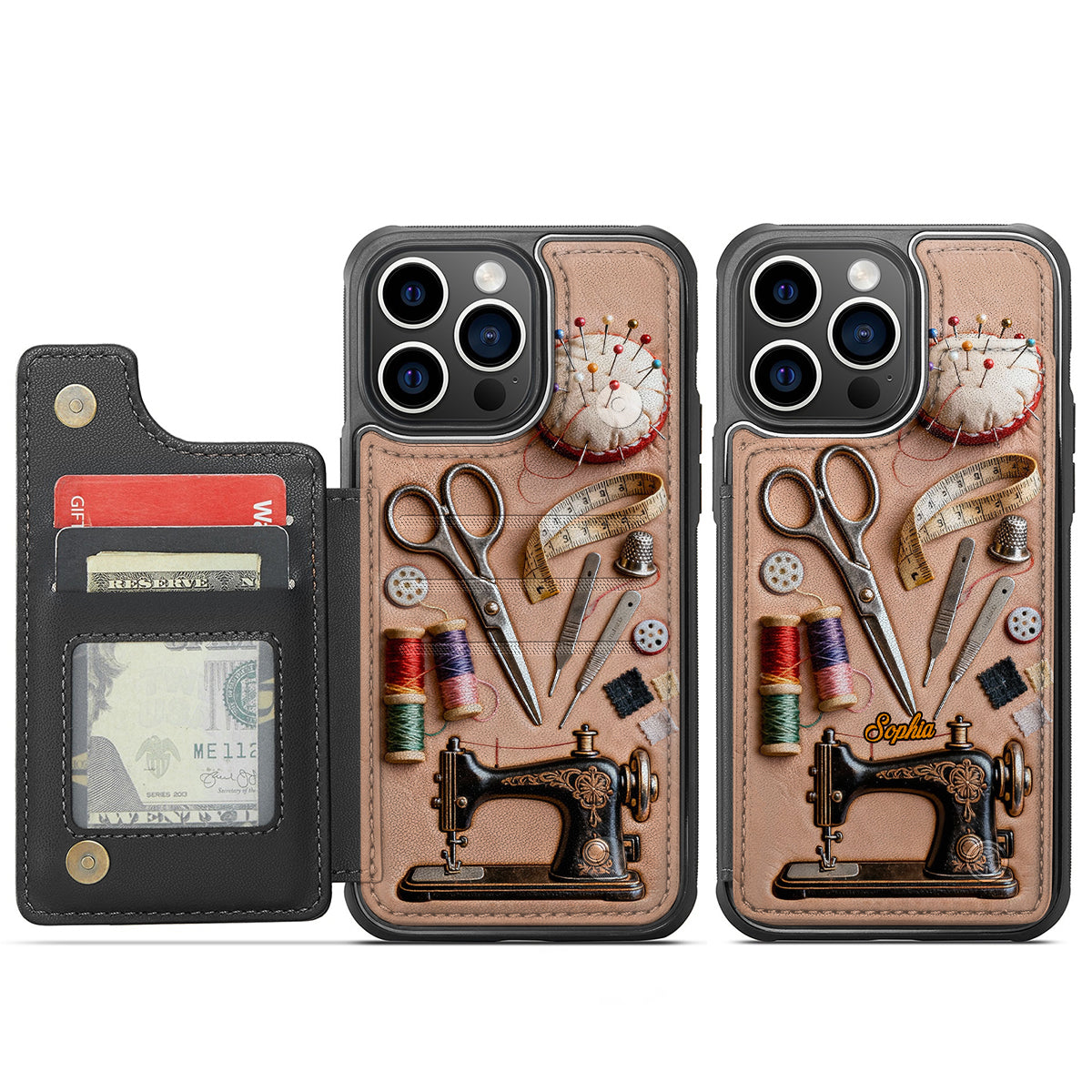 Passionnée de couture - Étui portefeuille/téléphone personnalisé avec impression intégrale - Couture