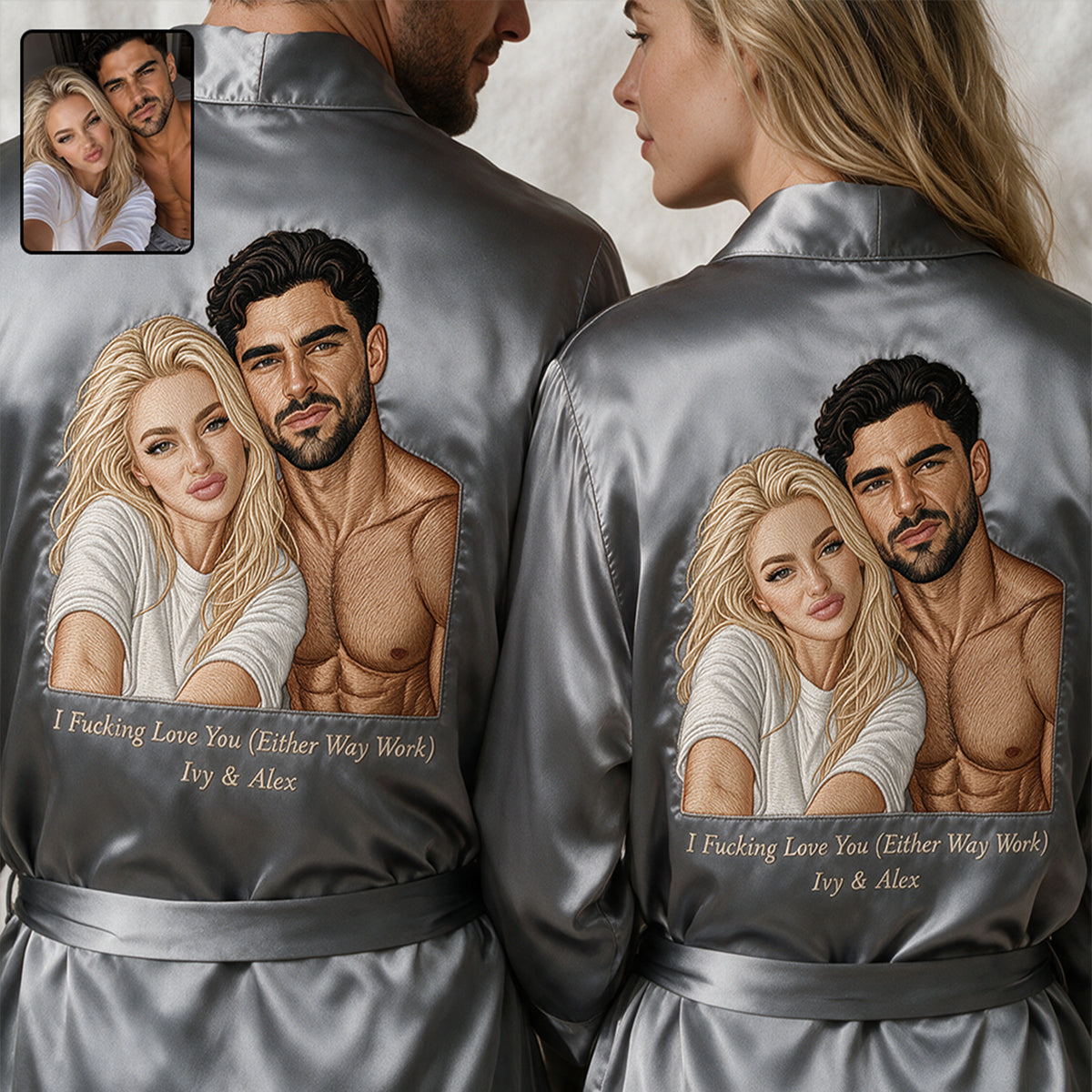 Thanks For All The Orgasms - Personalized Spicy Couple Satin Robe