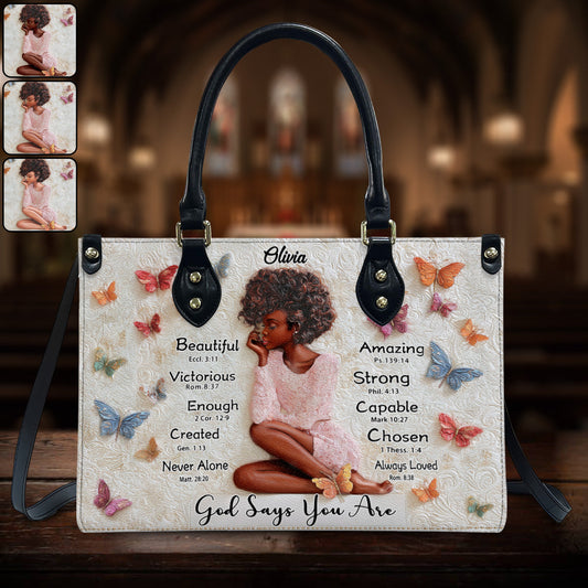 Dieu dit que tu l'es - Sac à main personnalisé en cuir afro-américain