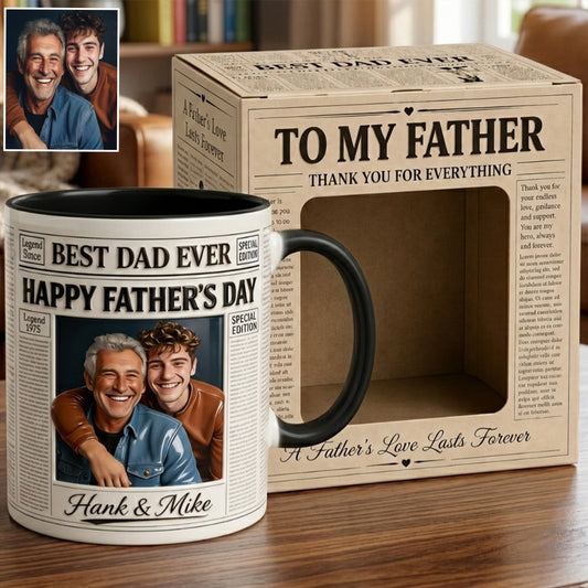 Die Vater NewPapers - Personalisierte Vater Akzent Tasse mit Geschenkbox
