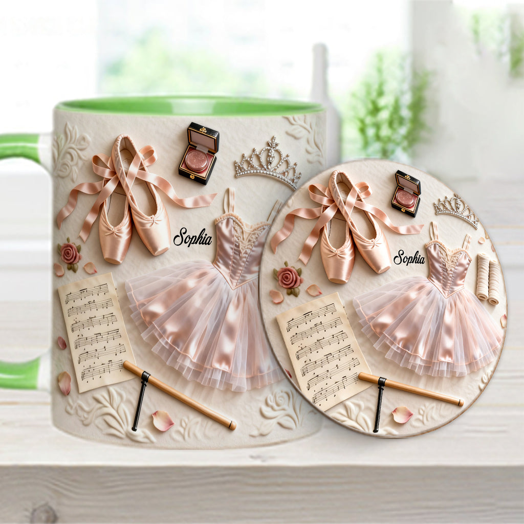 J'adore le ballet - Mug et sous-verre personnalisés sur le thème du ballet