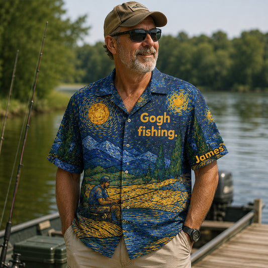 Gogh Fishing - Chemise hawaïenne de pêche personnalisée