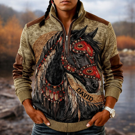Sweat-shirt zippé personnalisé pour homme, style autochtone amérindien