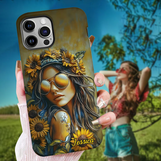 Coque de téléphone personnalisée Hippie Soul Sunflower Girl - Motif hippie intégral