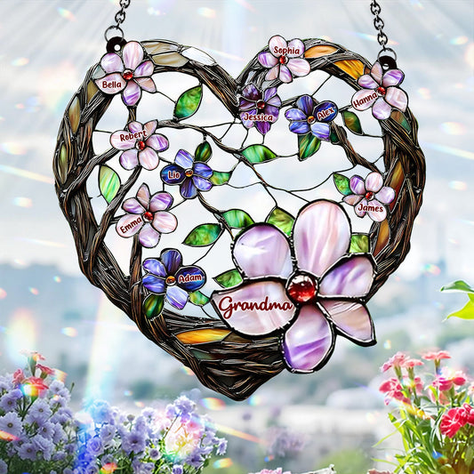 Grandma's Mom's Flowers - Personalized Grandma Window Hanging Suncatcher Ornament