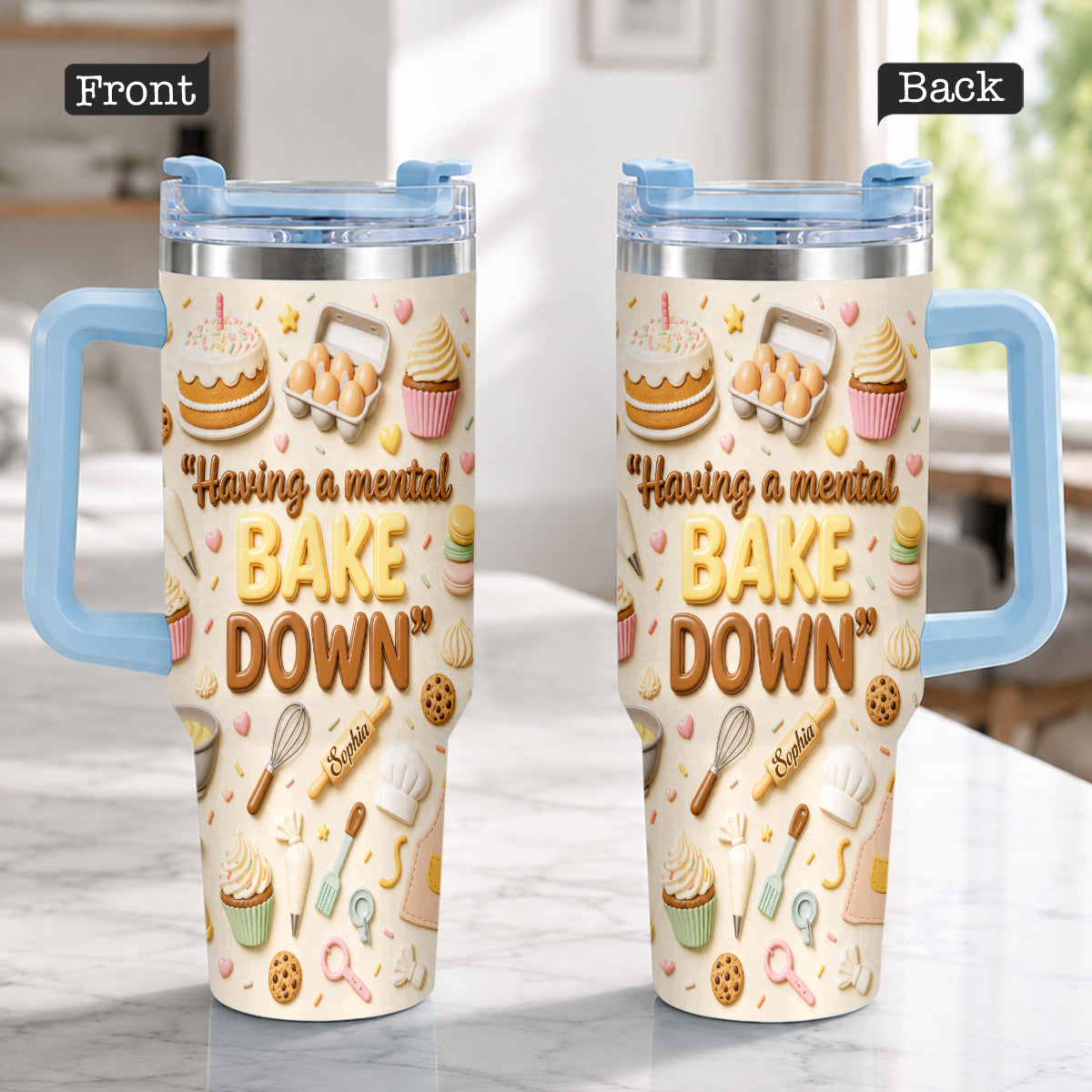Having A Mental Bake Down - Personalized Baking Tumbler With Plush Charm