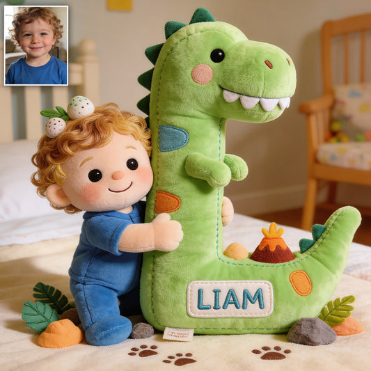 Dinosaurier Alphabet Buchstabe & Foto - Personalisierte Premium Kunstfell Kissen für Kinder