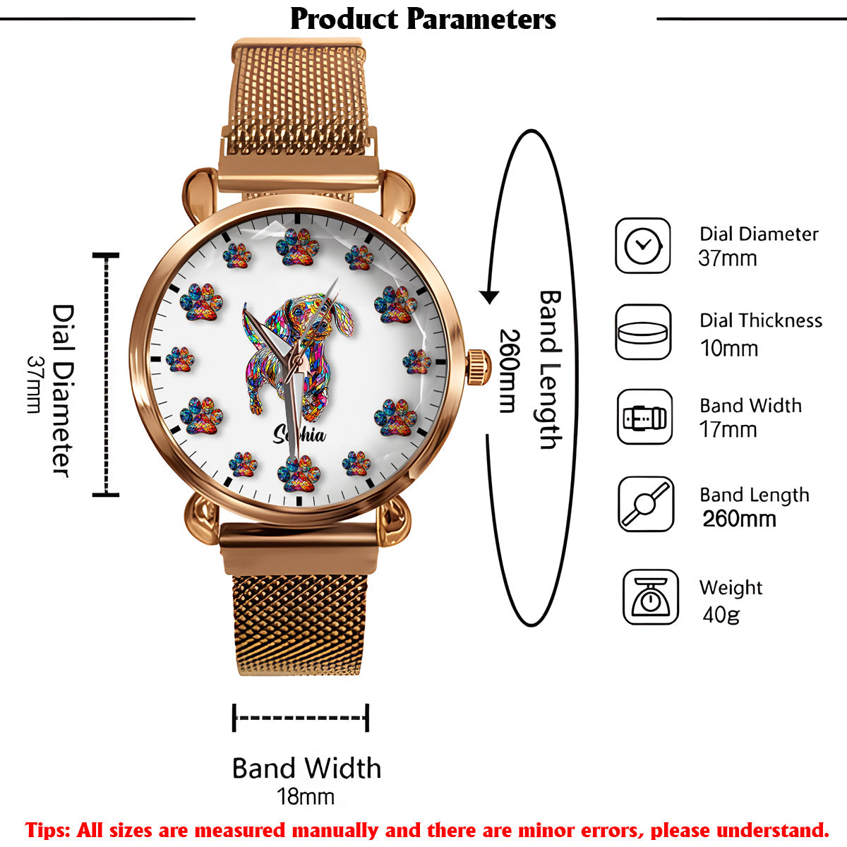 Montre-bracelet personnalisée pour femme « J'aime mon chien »