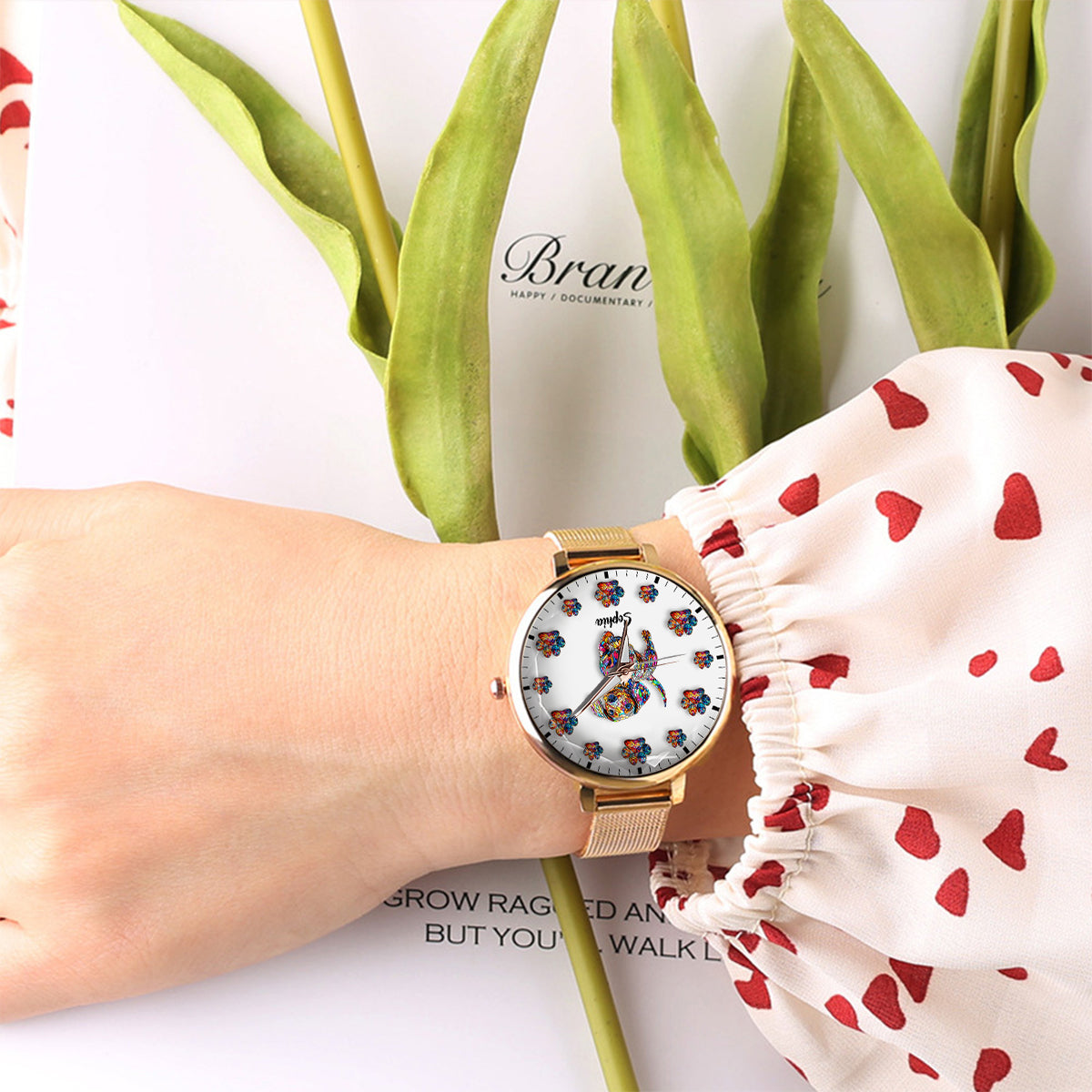Montre-bracelet personnalisée pour femme « J'aime mon chien »