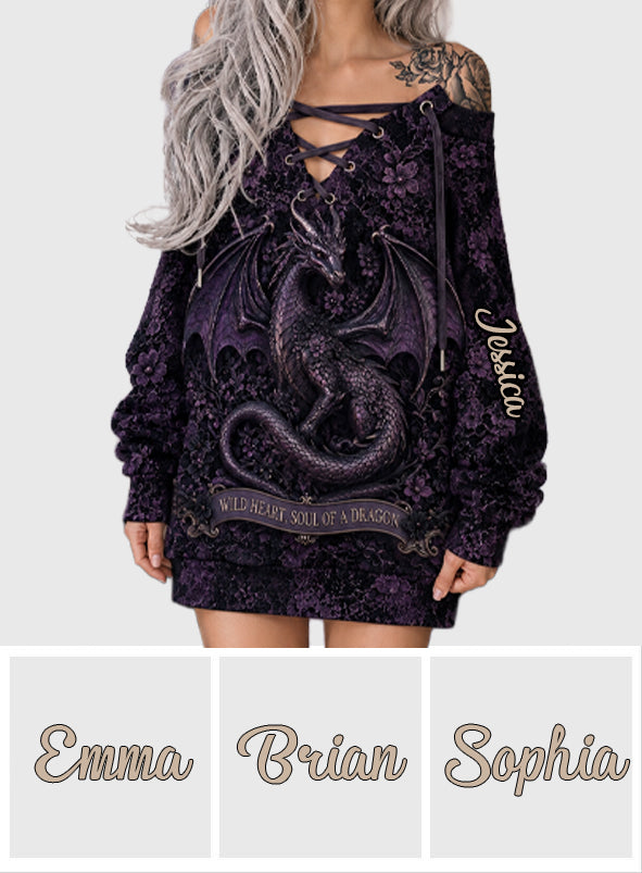 Soul Of A Dragon - Personalized Dragon Off Shoulder Long Sleeve Dress