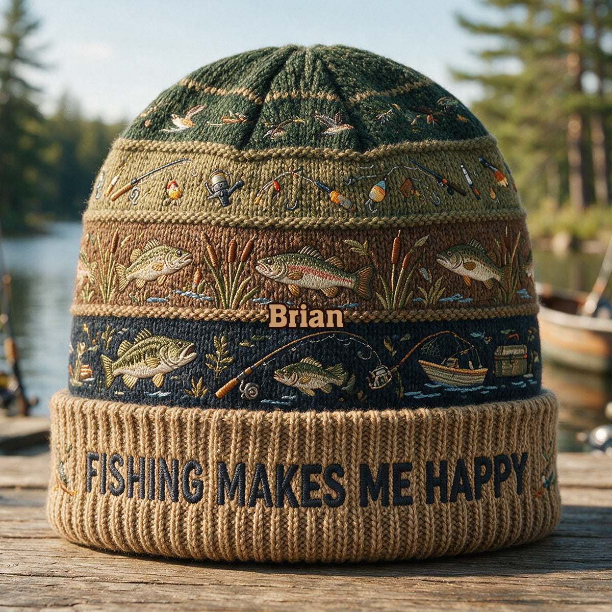 Fishing Makes Me Happy - Personalized Fishing Beanie Hat