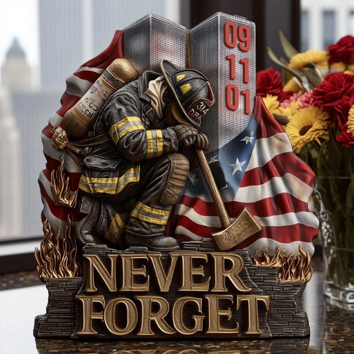 Nous n'oublierons jamais le 11 septembre - Plaque commémorative personnalisée en acrylique pour pompiers