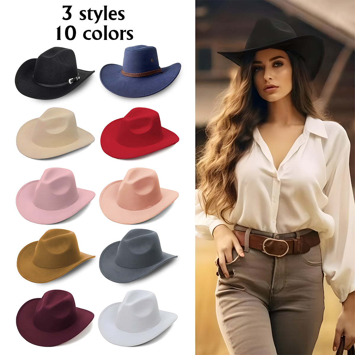 Western Style Initial Letter - Personalized Cowgirl Wide Brim Cowboy Hat