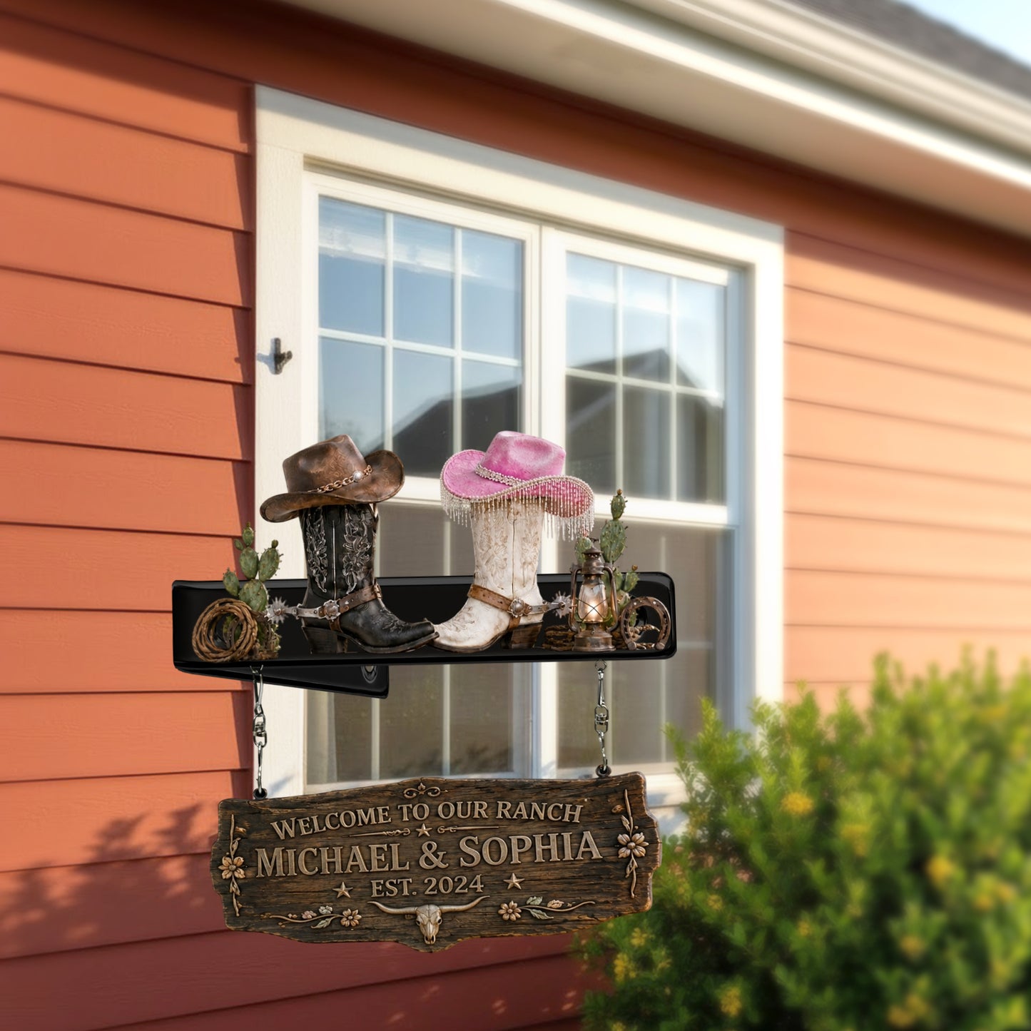 Cowboy Cowgirl Paar - Personalisierte Western Outfit Holz Wandmontage Schild