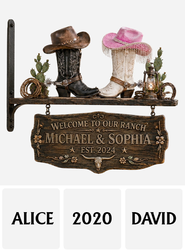 Cowboy Cowgirl Paar - Personalisierte Western Outfit Holz Wandmontage Schild