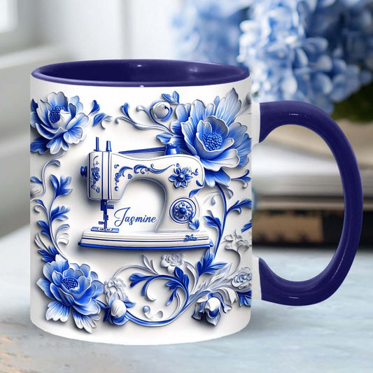 Nähbegeisterung – Personalisierte Tasse mit Nähmotiv