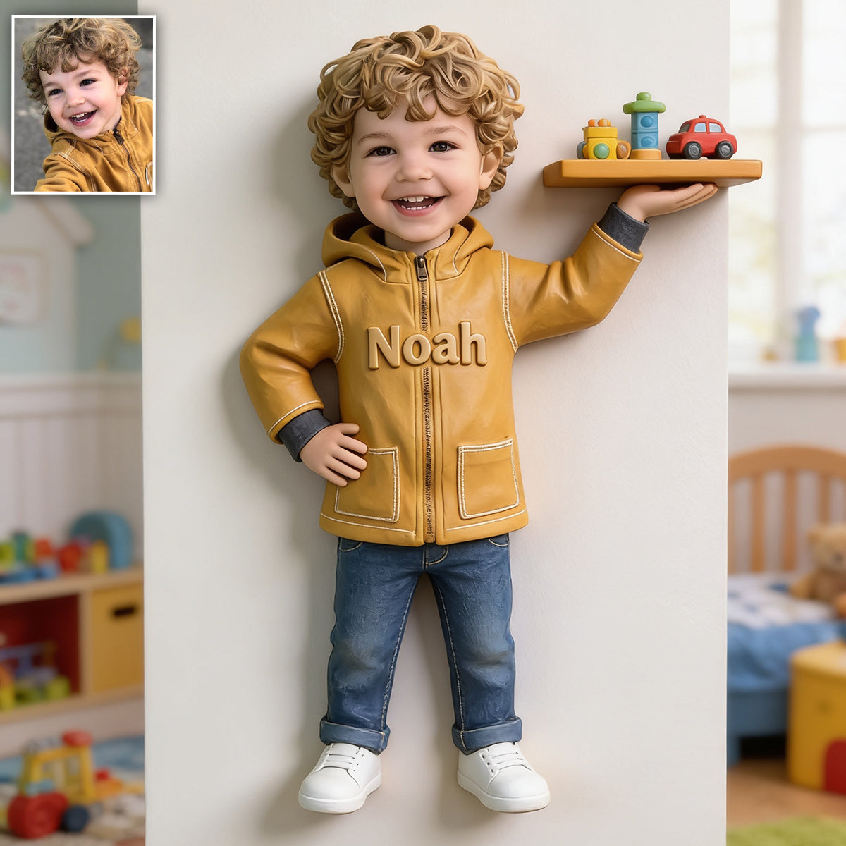 Little Helper Wall Decor - Personalized Kid Wooden Floating Shelf