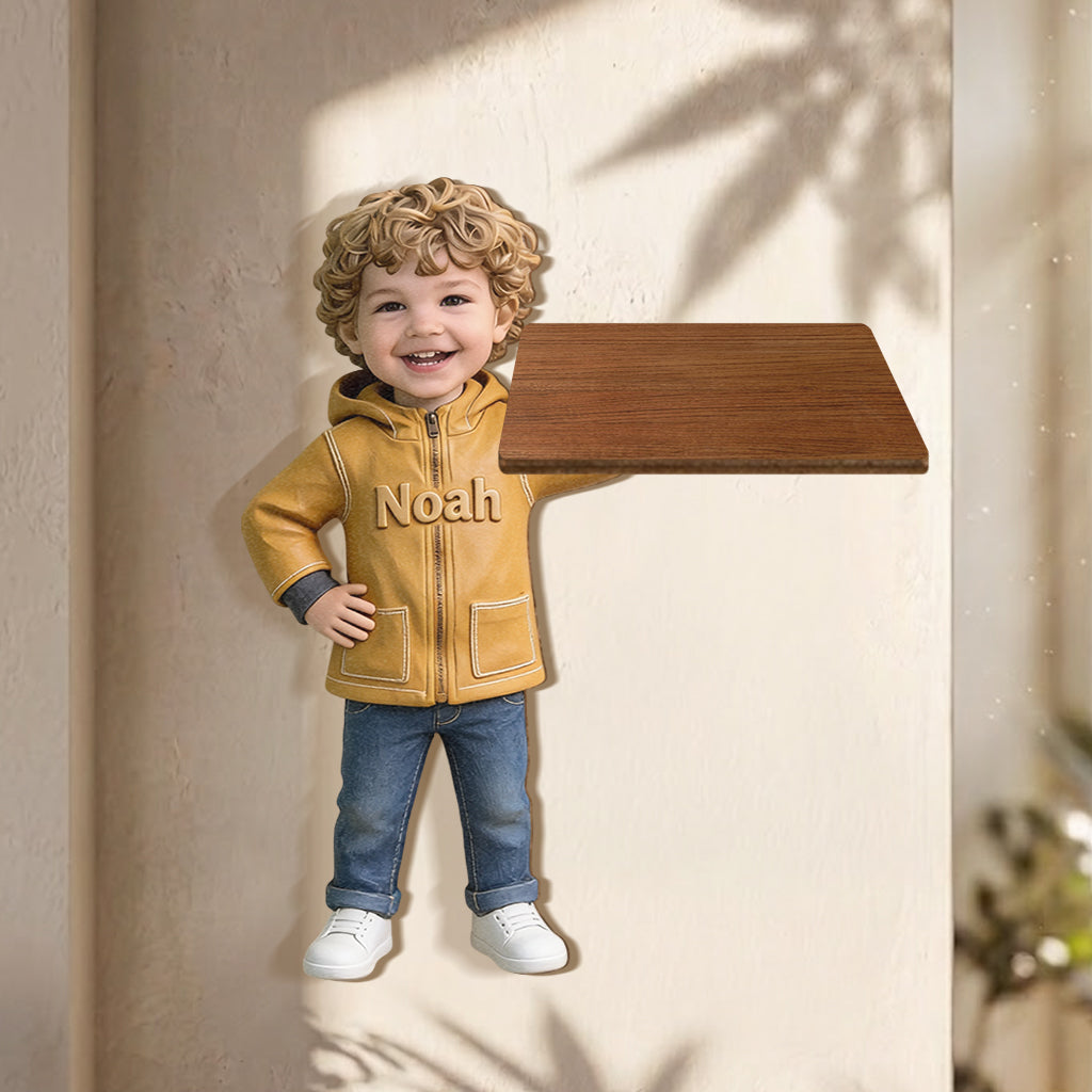 Little Helper Wall Decor - Personalized Kid Wooden Floating Shelf
