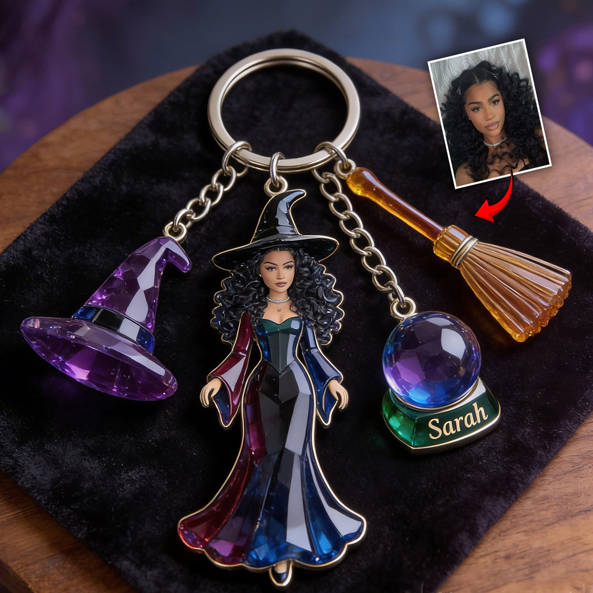 Porte-clés sorcière magique - Porte-clés sorcière personnalisé avec breloques