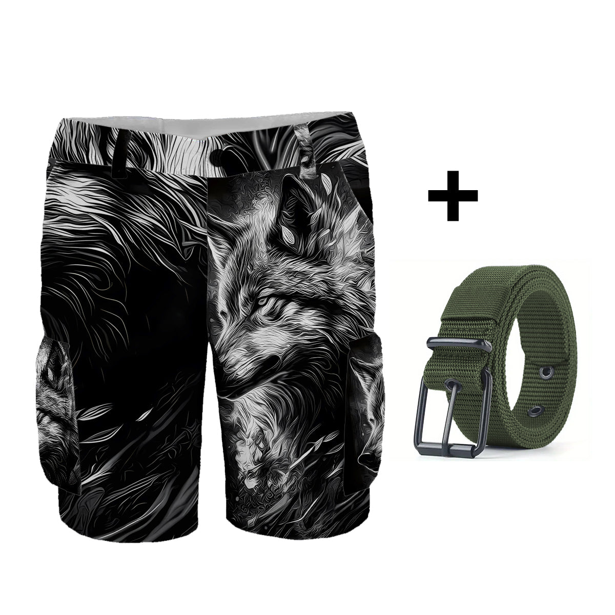 Strong Wolf - Short cargo personnalisé avec ceinture